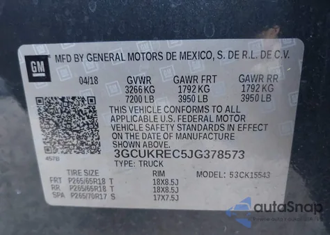 2018 Chevrolet Silverado 1500 2Lt z USA, uszkodzony, nr VIN 3GCUKREC5JG378573